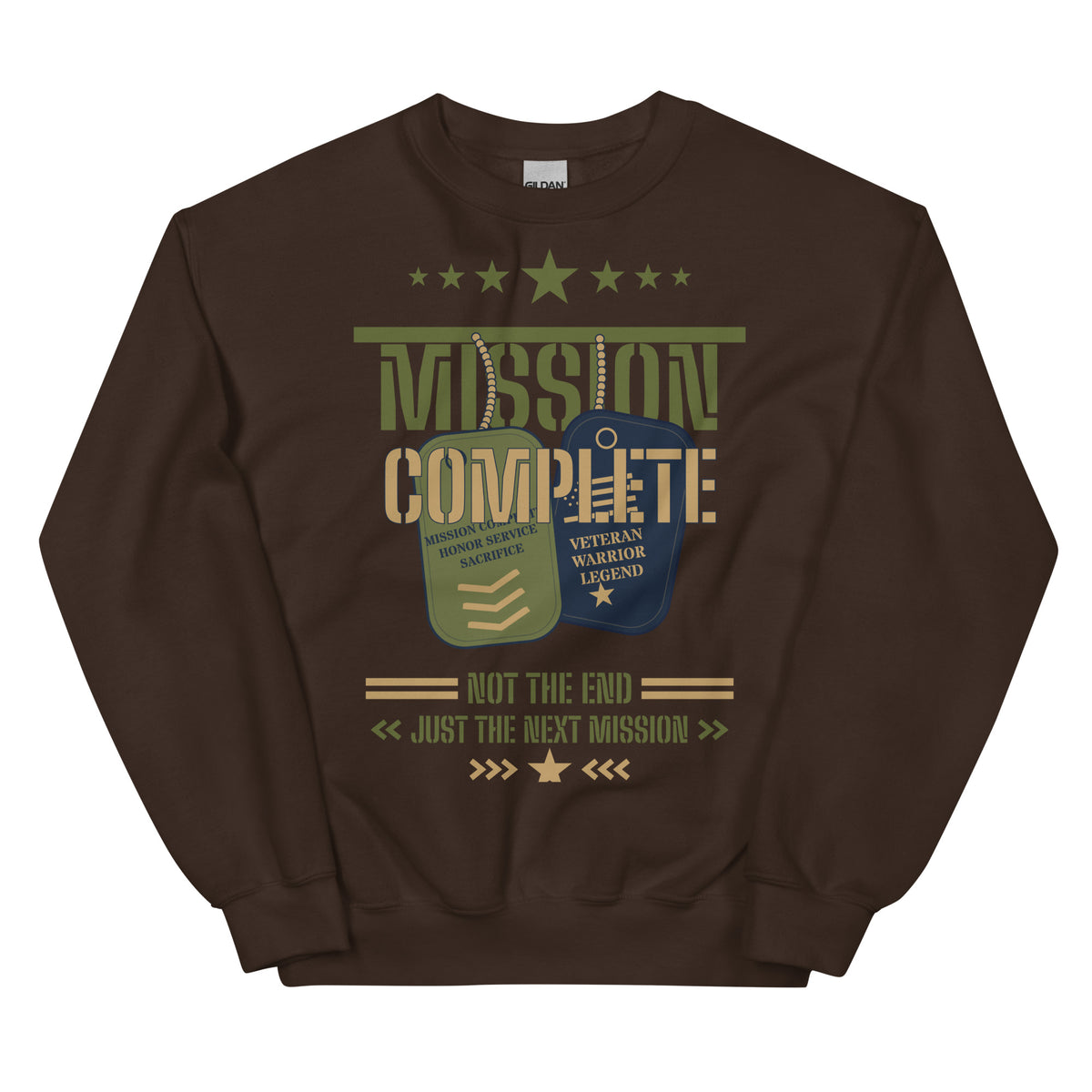 Mission Complete Crew Neck Sweatshirt in Dark Chocolate, front, Twenty & Out
