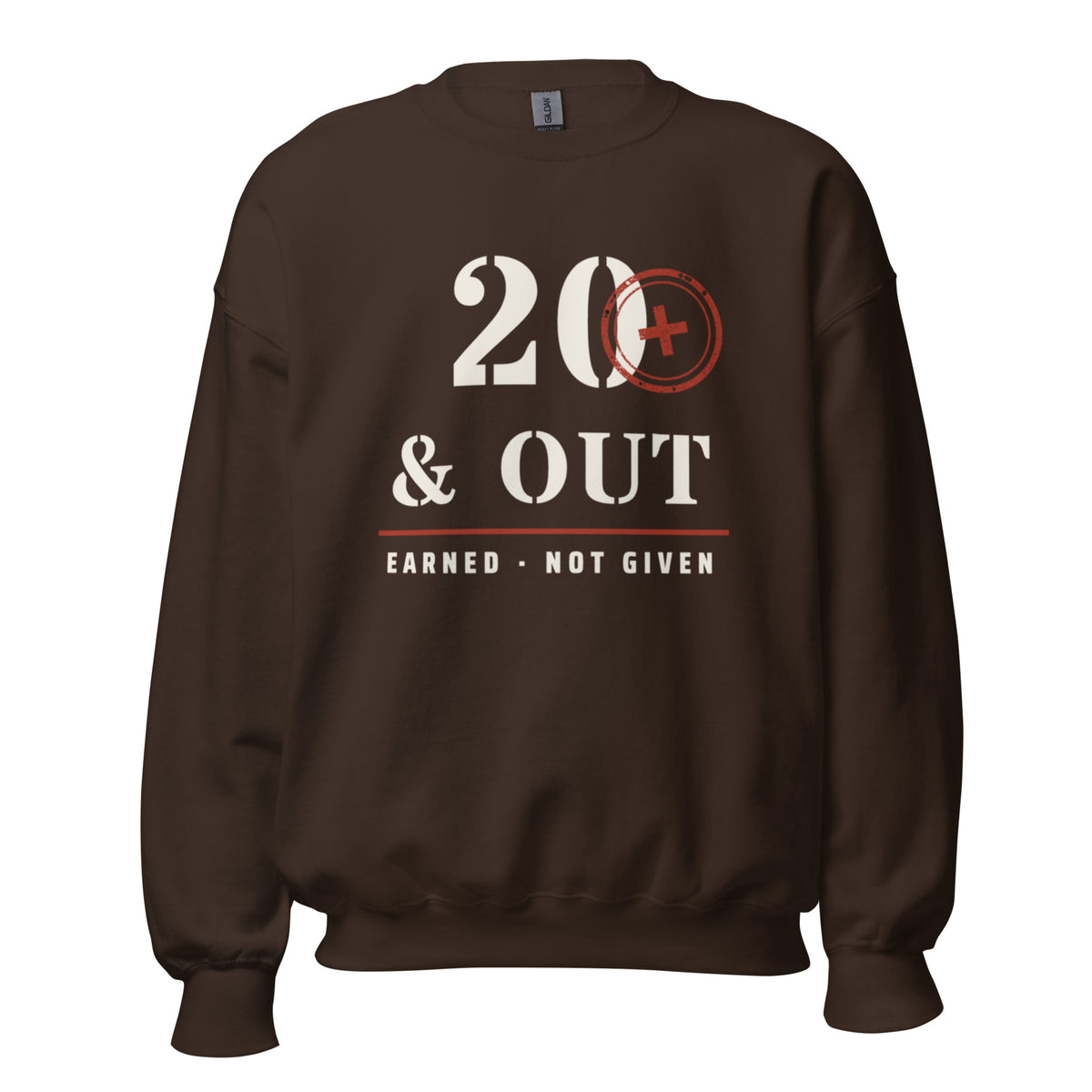 20 Plus & Out Crew Neck Sweatshirt in Dark Chocolate, front, Twenty & Out