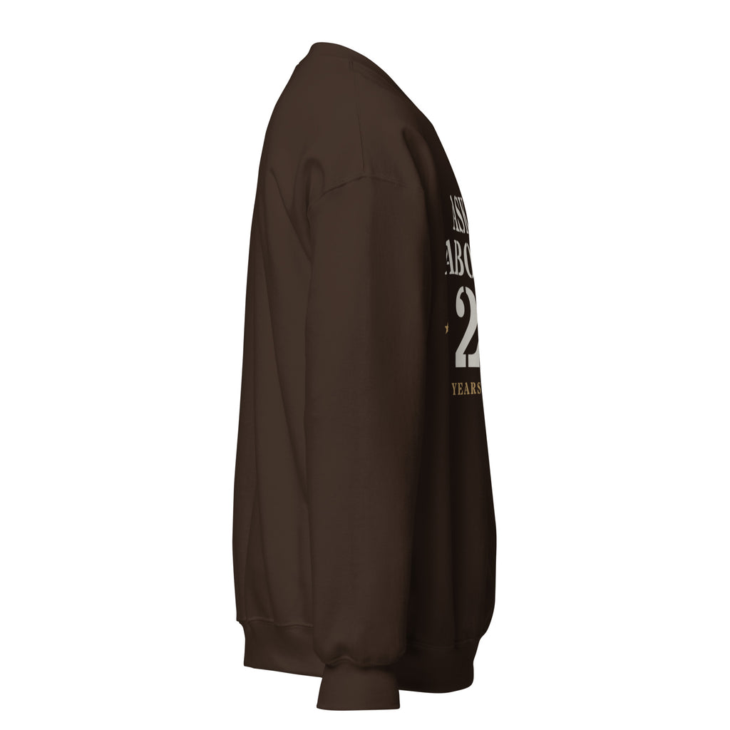 Ask Me About My 20+ Crewneck Sweatshirt in Dark Chocolate, right, Twenty & Out