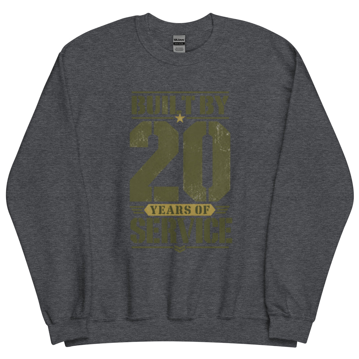 Built By 20 Years of Service Crew Neck Sweatshirt in Dark Heather, front, Twenty & Out