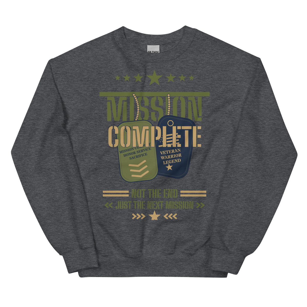 Mission Complete Crew Neck Sweatshirt in Dark Heather, front, Twenty & Out