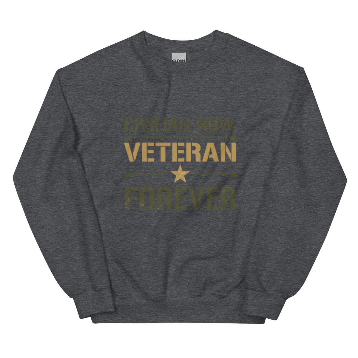 Civilian Now, Veteran Forever Crew Neck Sweatshirt in Dark Heather, front, Twenty & Out