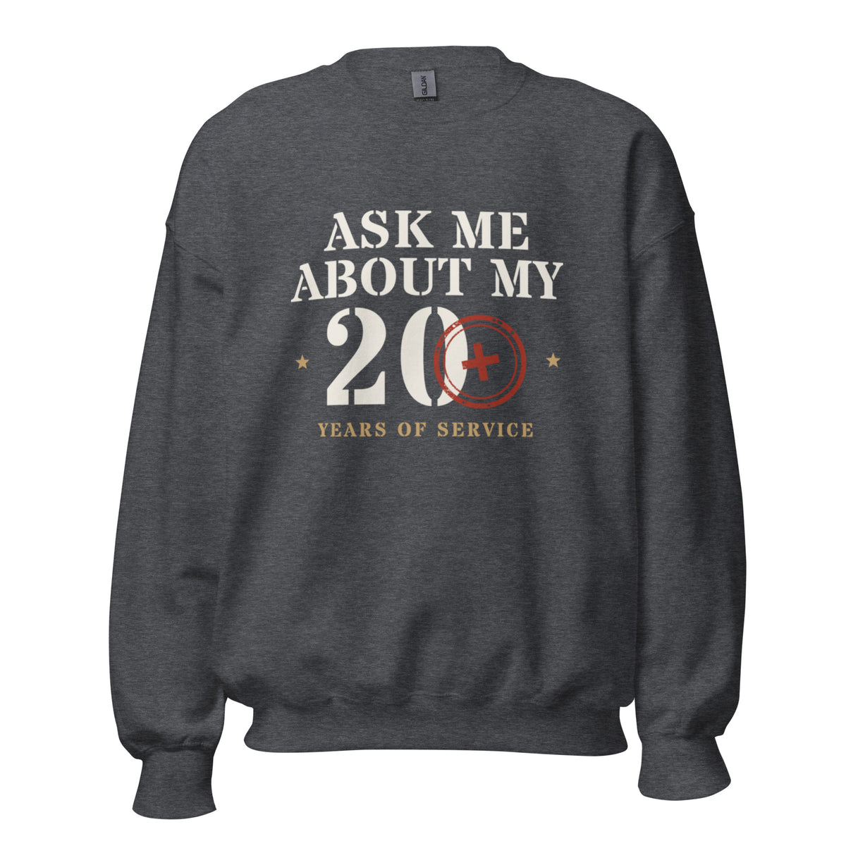 Ask Me About My 20+ Crewneck Sweatshirt in Dark Heather, front, Twenty & Out