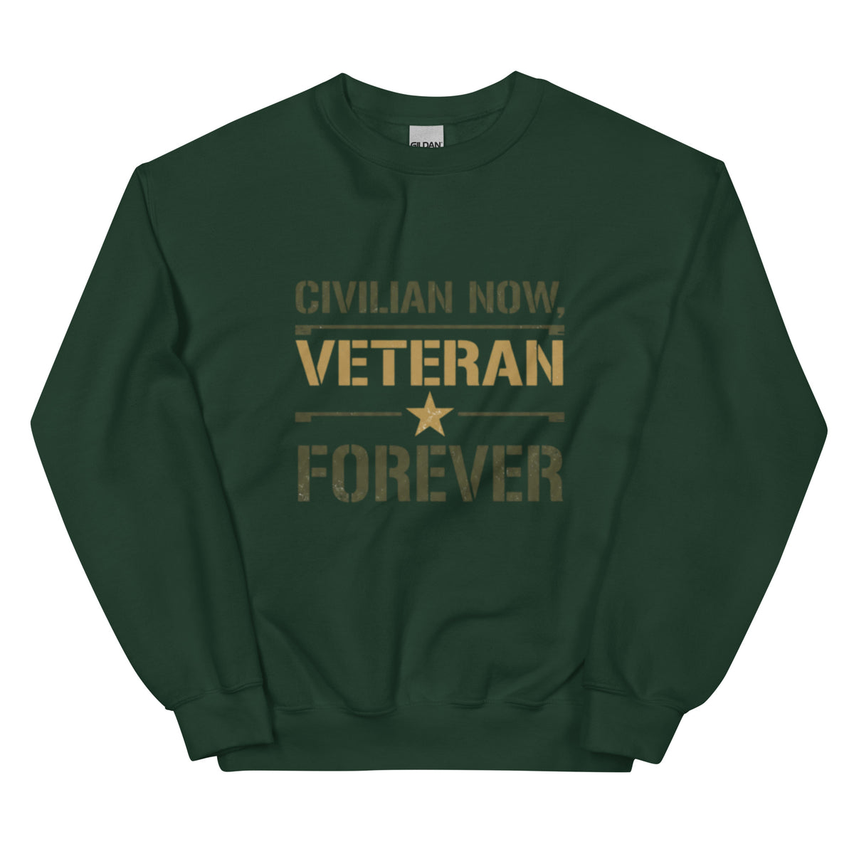 Civilian Now, Veteran Forever Crew Neck Sweatshirt in Forest Green, front, Twenty & Out