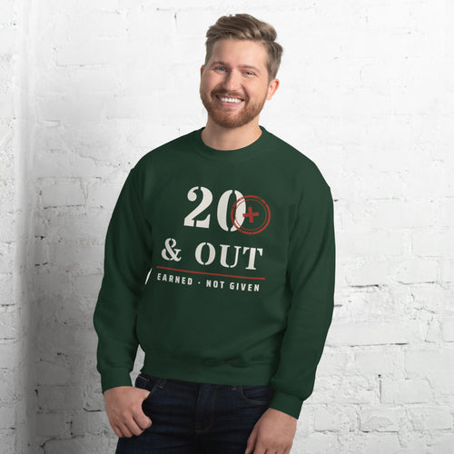 20 Plus & Out Crew Neck Sweatshirt in Forest Green, front, Twenty & Out
