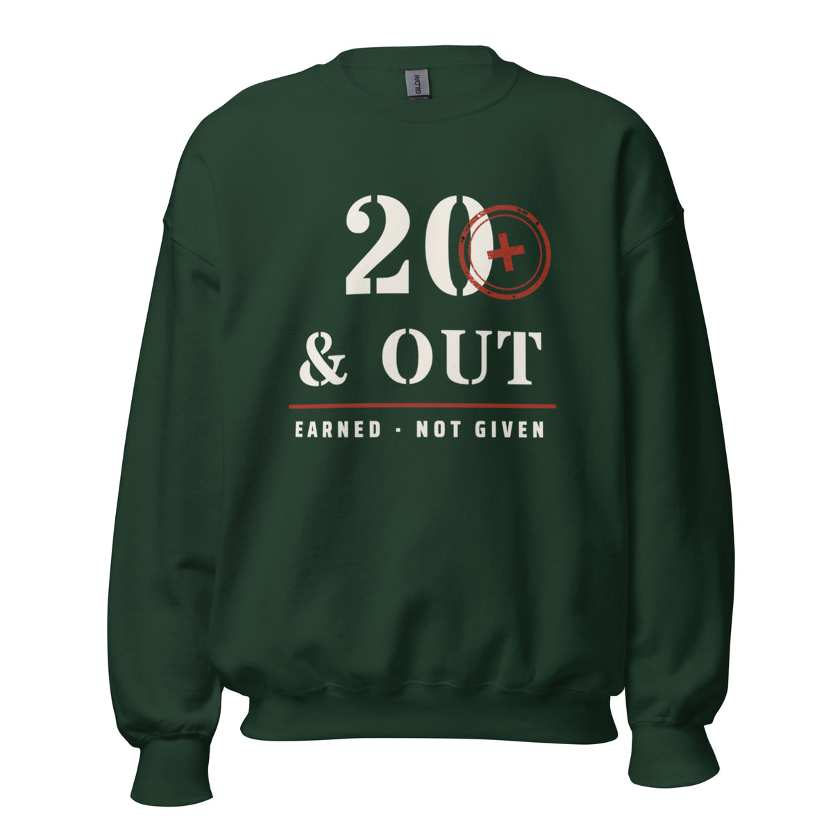 20 Plus & Out Crew Neck Sweatshirt in Forest Green, front, Twenty & Out