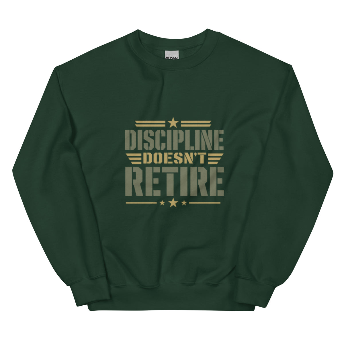 Discipline Doesn't Retire Crew Neck Sweatshirt in Forest Green, front, Twenty & Out