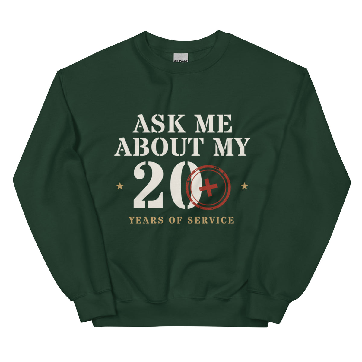 Ask Me About My 20+ Crewneck Sweatshirt in Forest Green, front, Twenty & Out