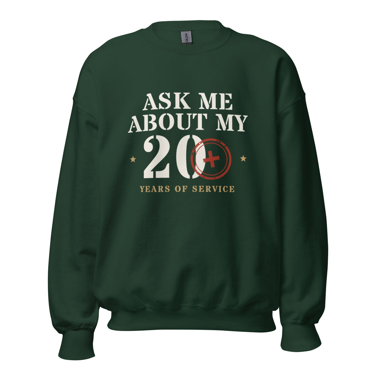 Ask Me About My 20+ Crewneck Sweatshirt in Forest Green, front, Twenty & Out