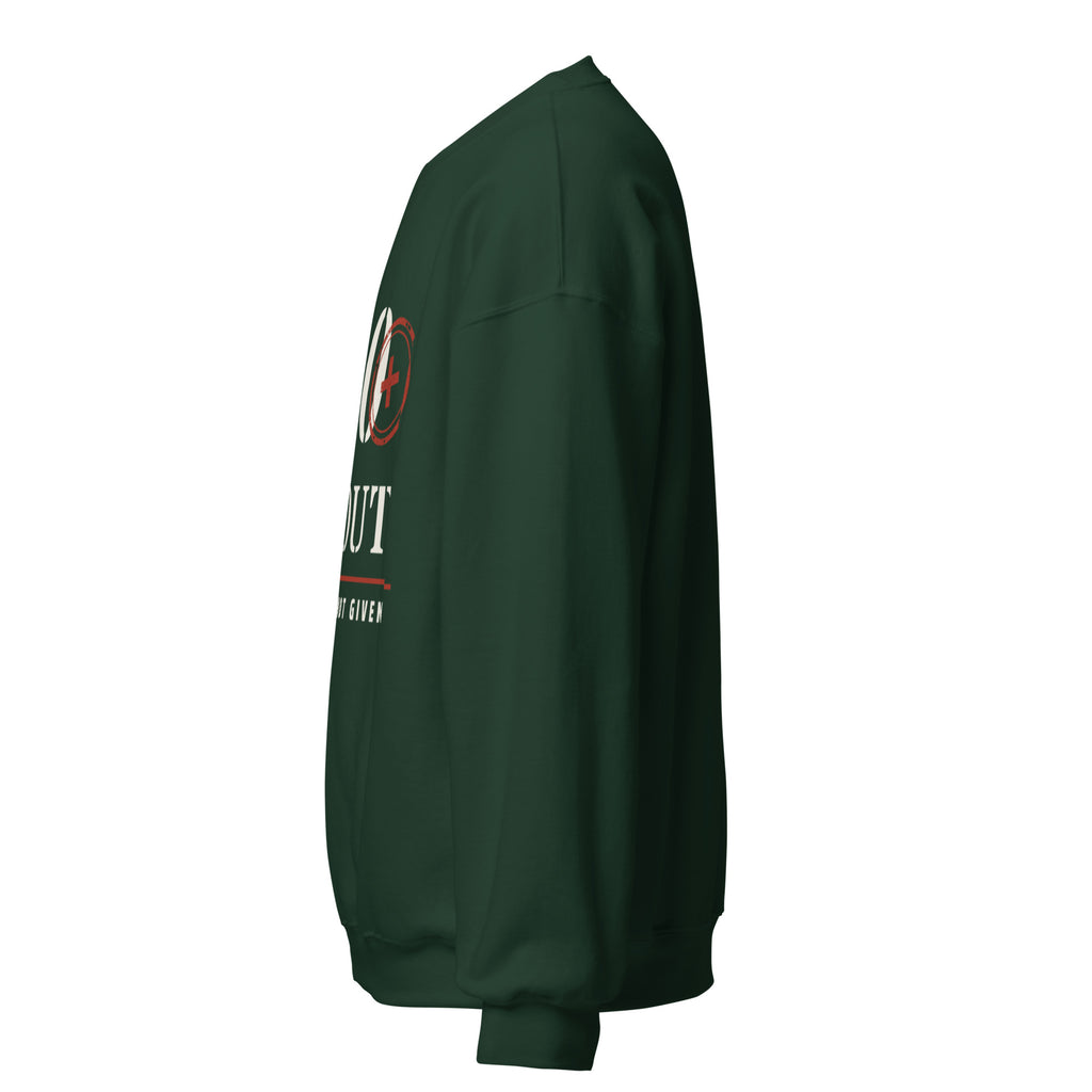 20 Plus & Out Crew Neck Sweatshirt in Forest Green, left, Twenty & Out
