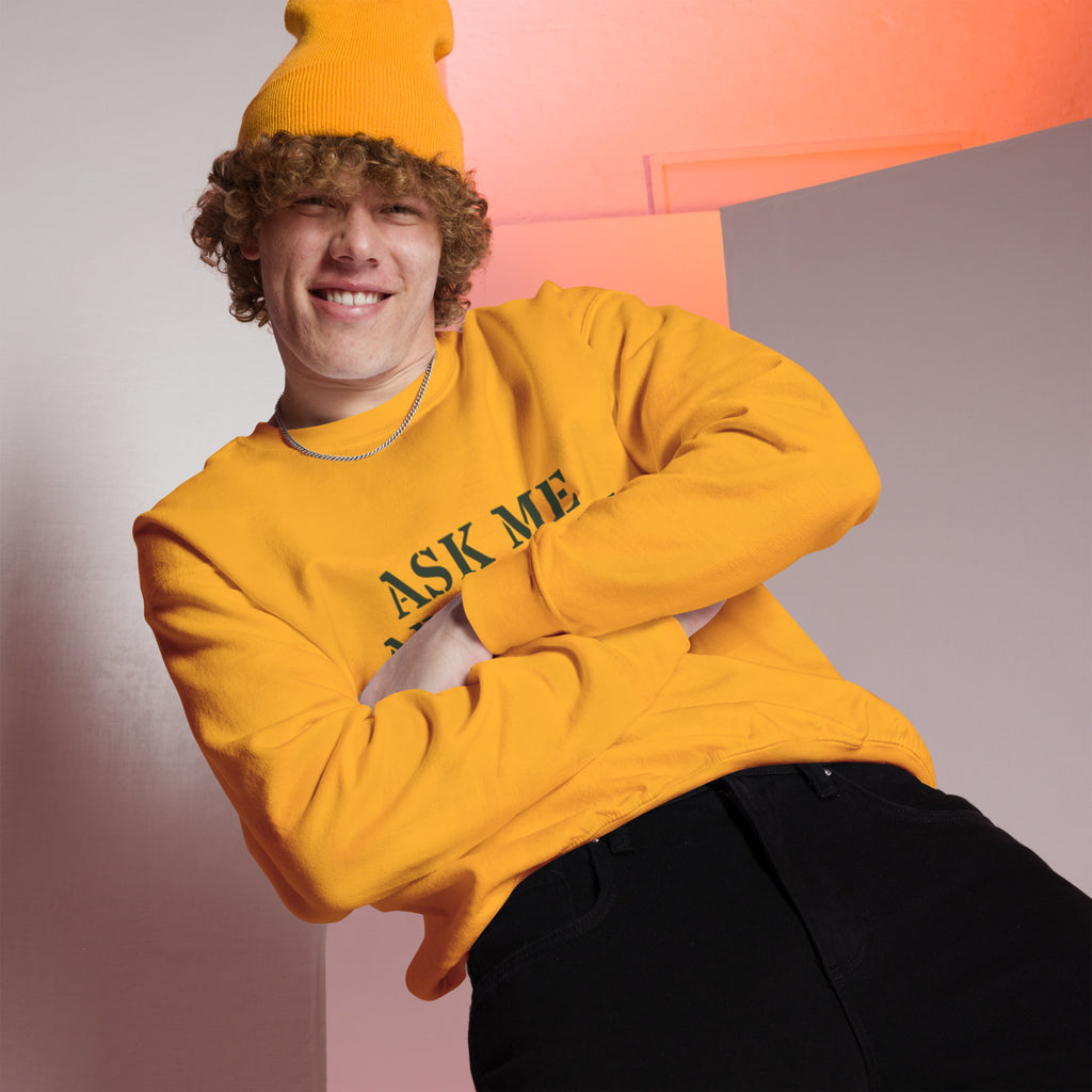 Ask Me About My 20 Plus Crewneck Sweatshirt in Gold, front, Twenty & Out