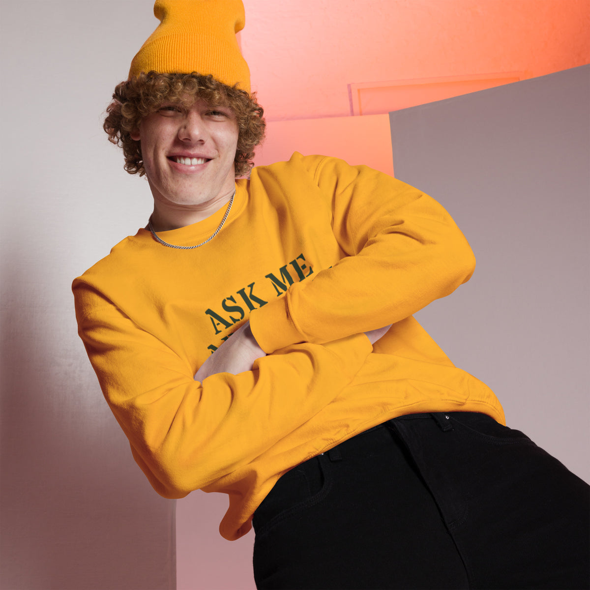 Ask Me About My 20 Plus Crewneck Sweatshirt in Gold, front, Twenty & Out