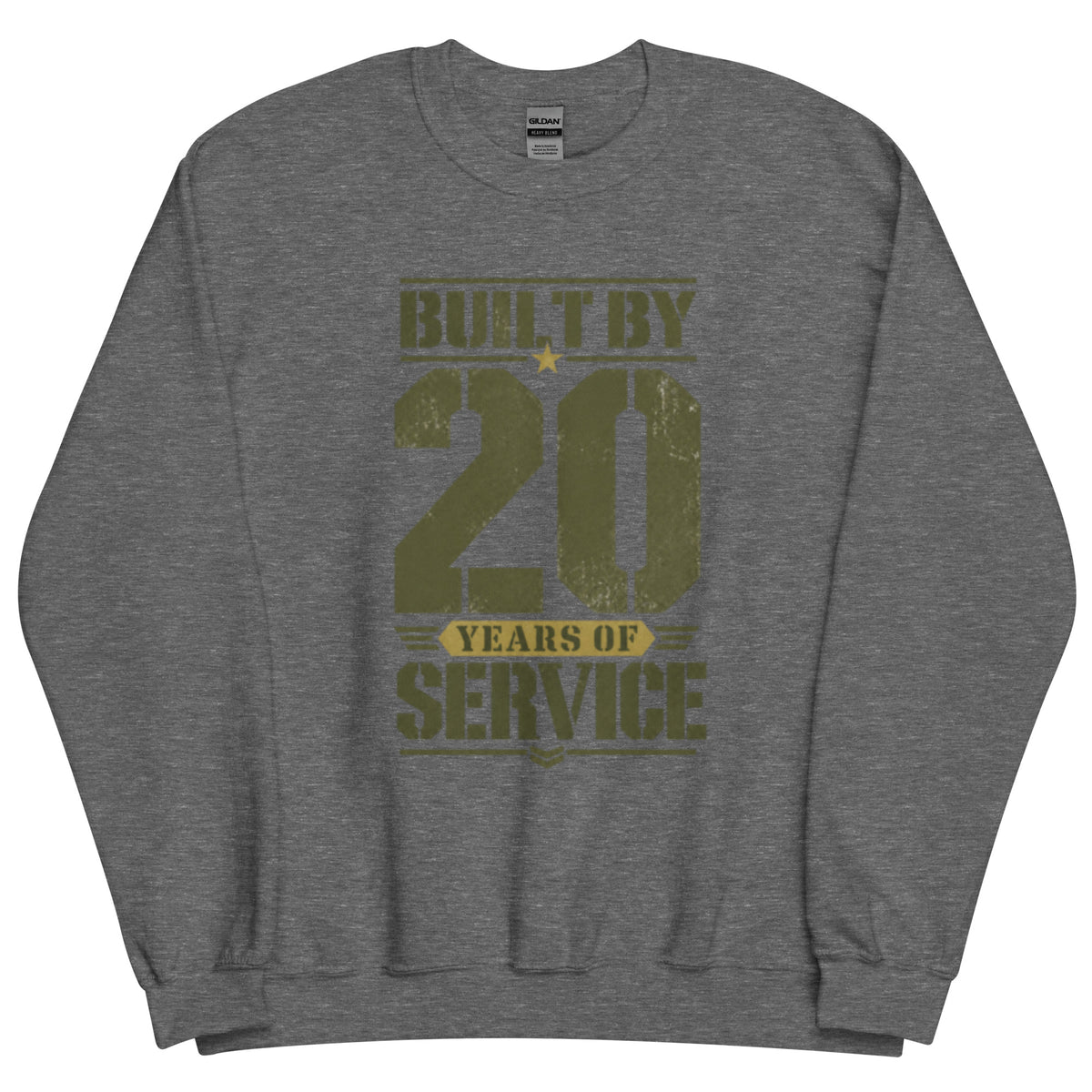 Built By 20 Years of Service Crew Neck Sweatshirt in Graphite Heather, front, Twenty & Out