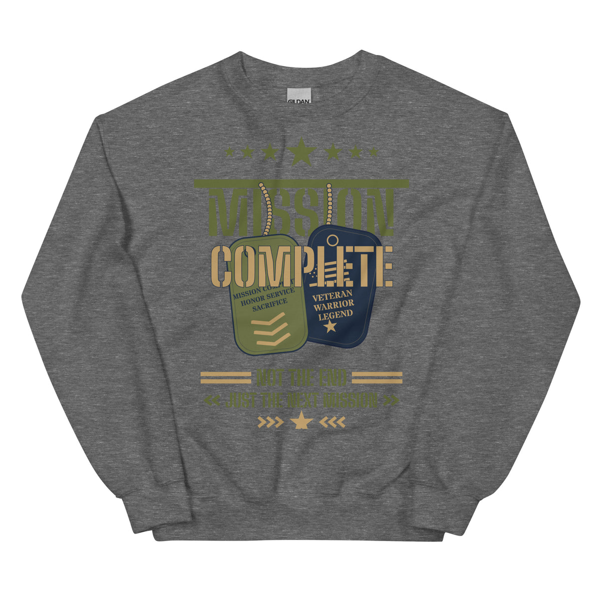 Mission Complete Crew Neck Sweatshirt in Graphite Heather, front, Twenty & Out