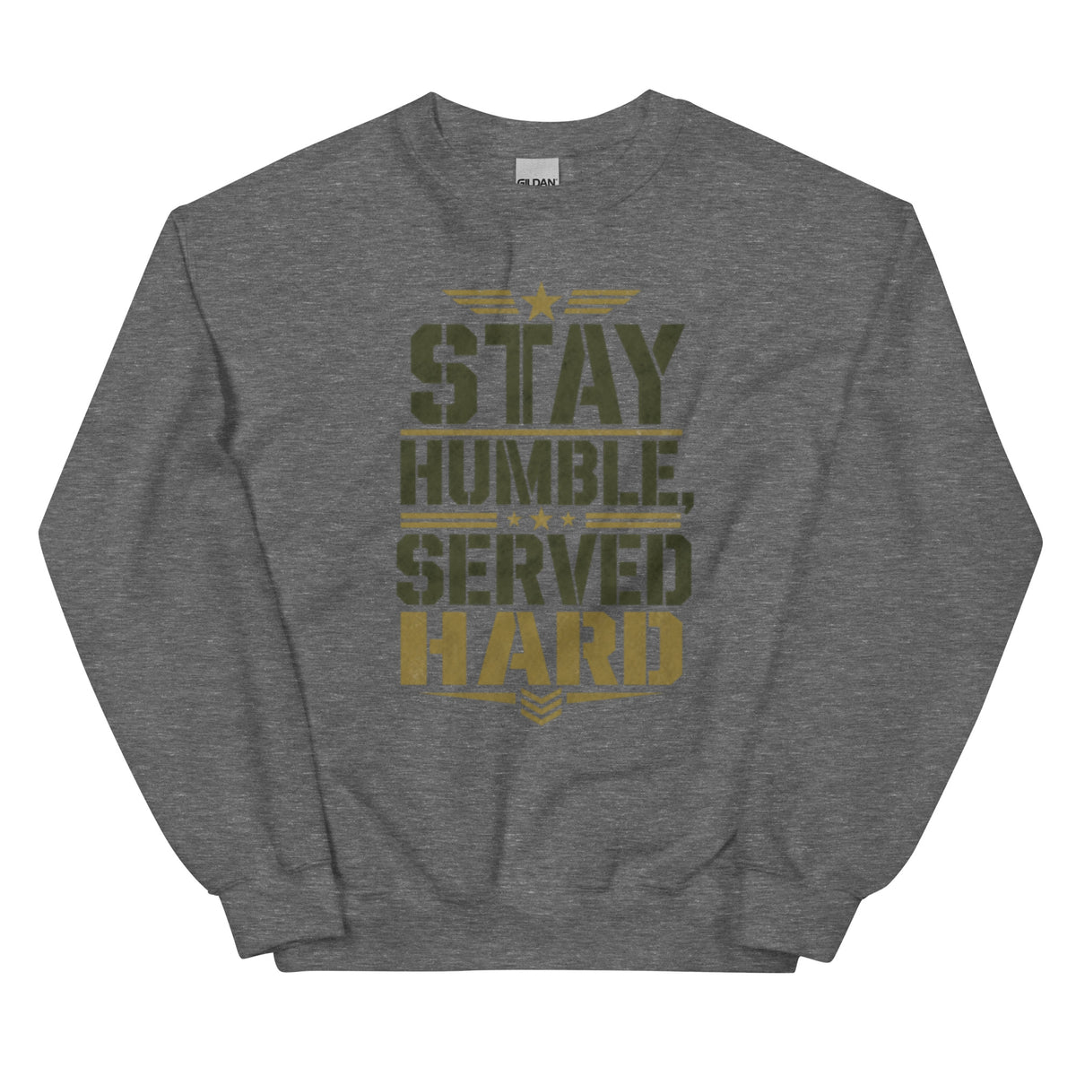 Stay Humble, Serve Hard Crew Neck Sweatshirt in Graphite Heather, front, Twenty & Out