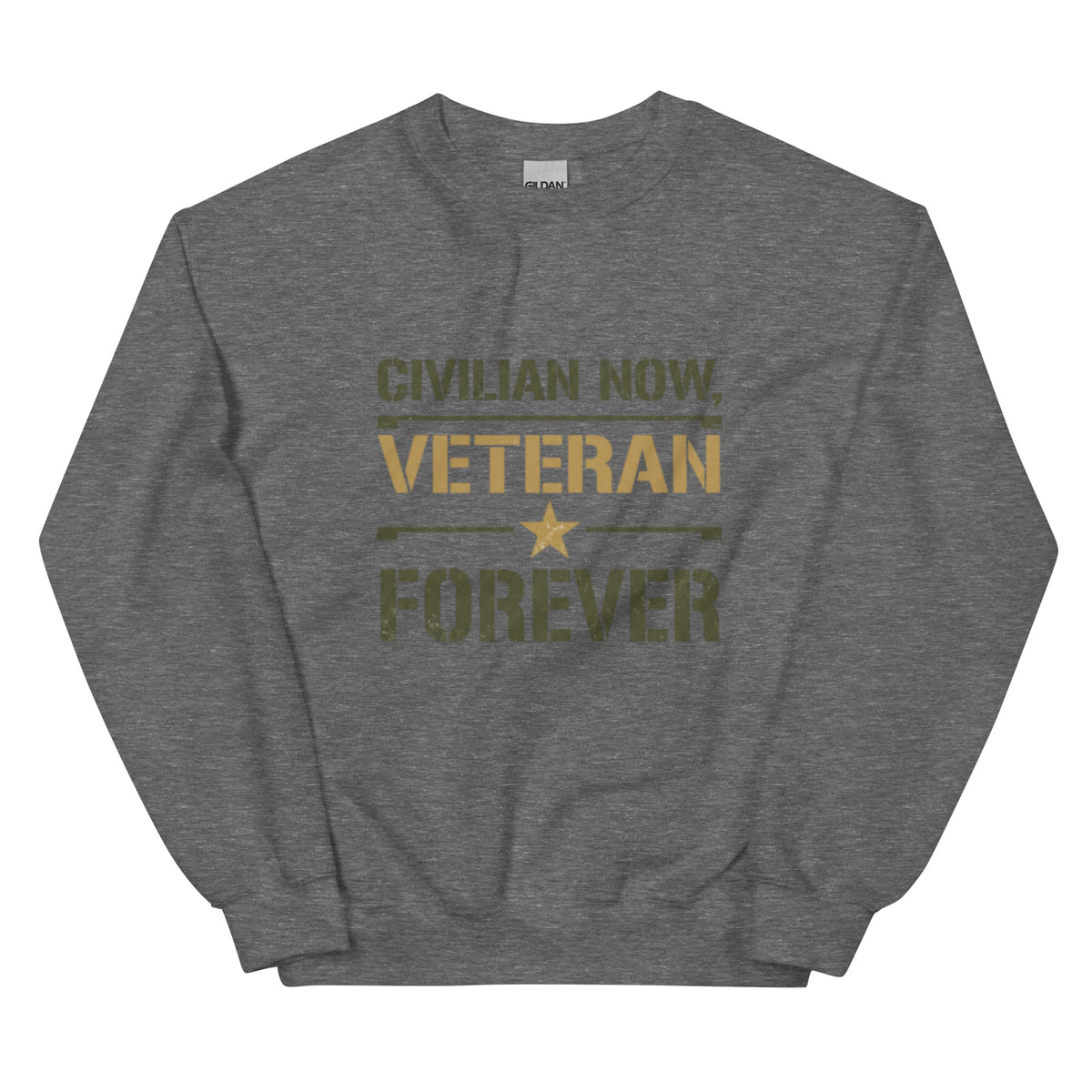 Civilian Now, Veteran Forever Crew Neck Sweatshirt in Graphite Heather, front, Twenty & Out