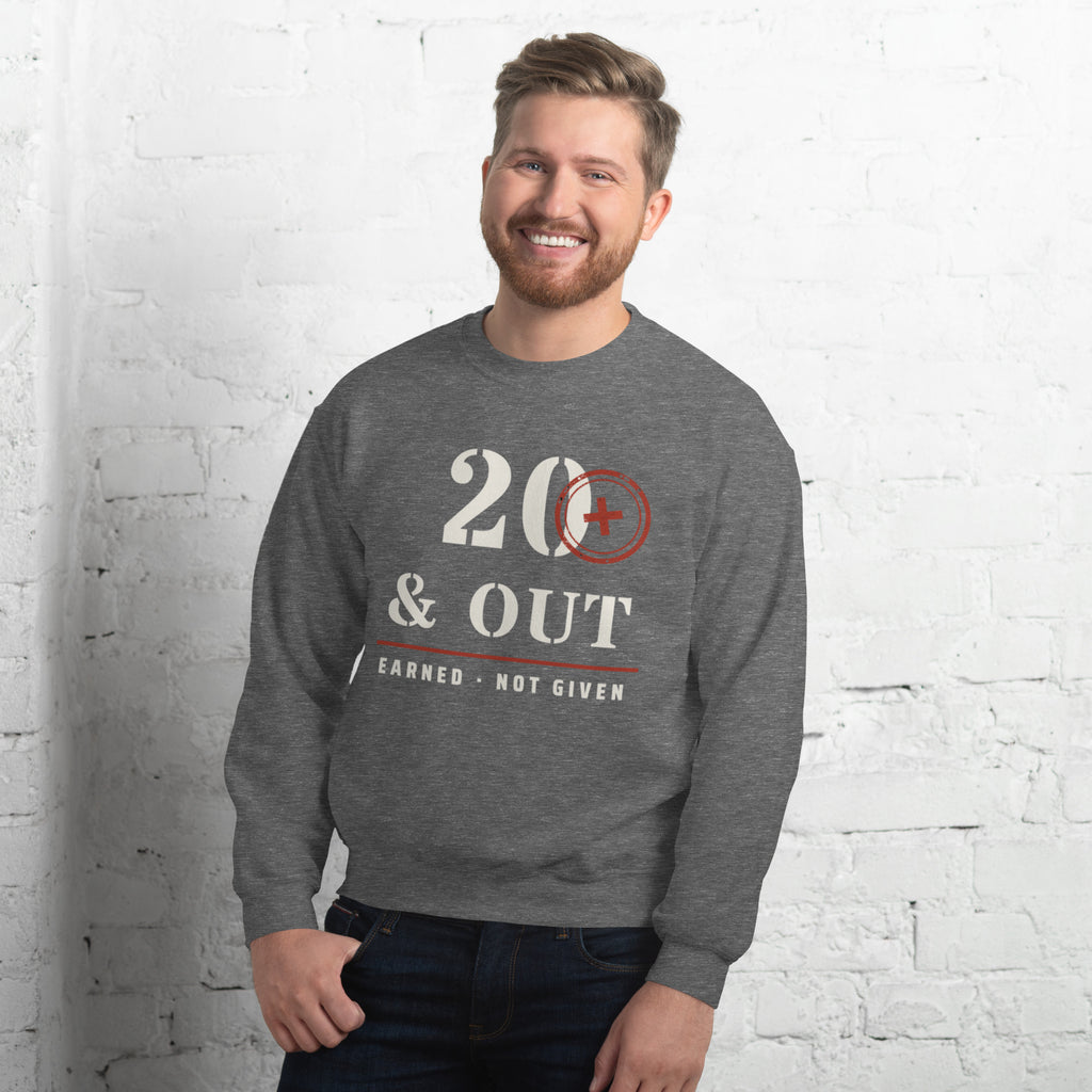 20 Plus & Out Crew Neck Sweatshirt in Graphite Heather, front, Twenty & Out