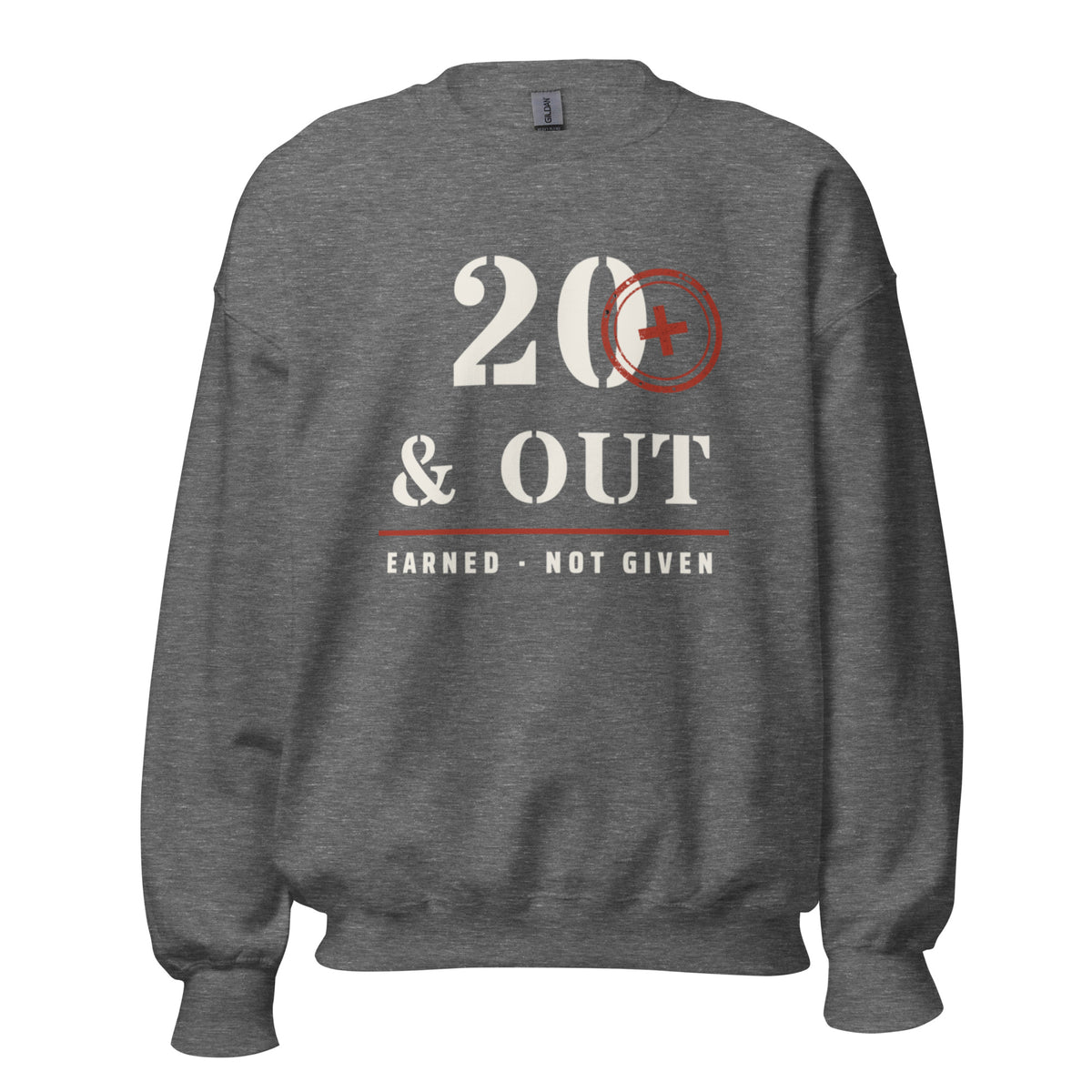 20 Plus & Out Crew Neck Sweatshirt in Graphite Heather, front, Twenty & Out