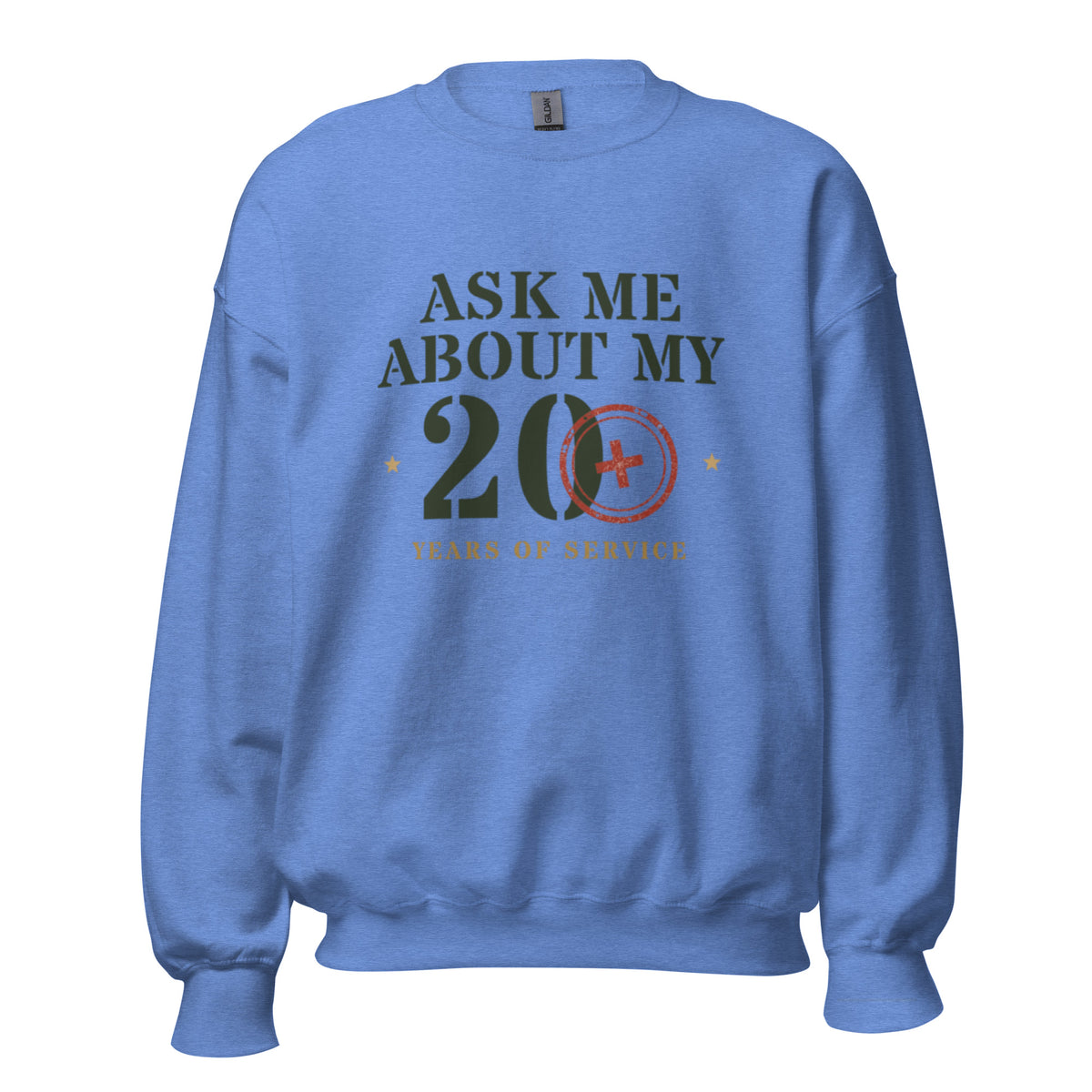 Ask Me About My 20 Plus Crewneck Sweatshirt in Heather Deep Royal, front, Twenty & Out