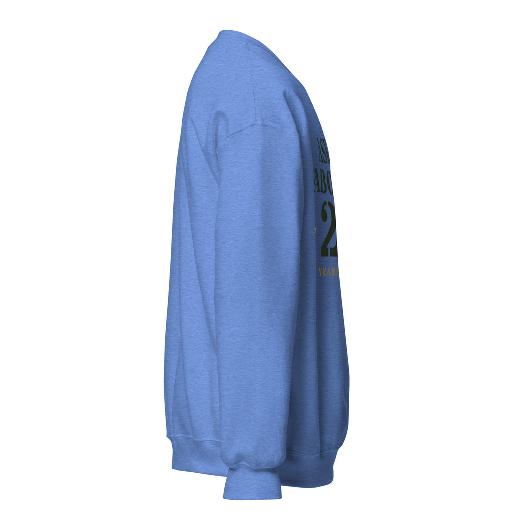 Ask Me About My 20 Plus Crewneck Sweatshirt in Heather Deep Royal, right, Twenty & Out