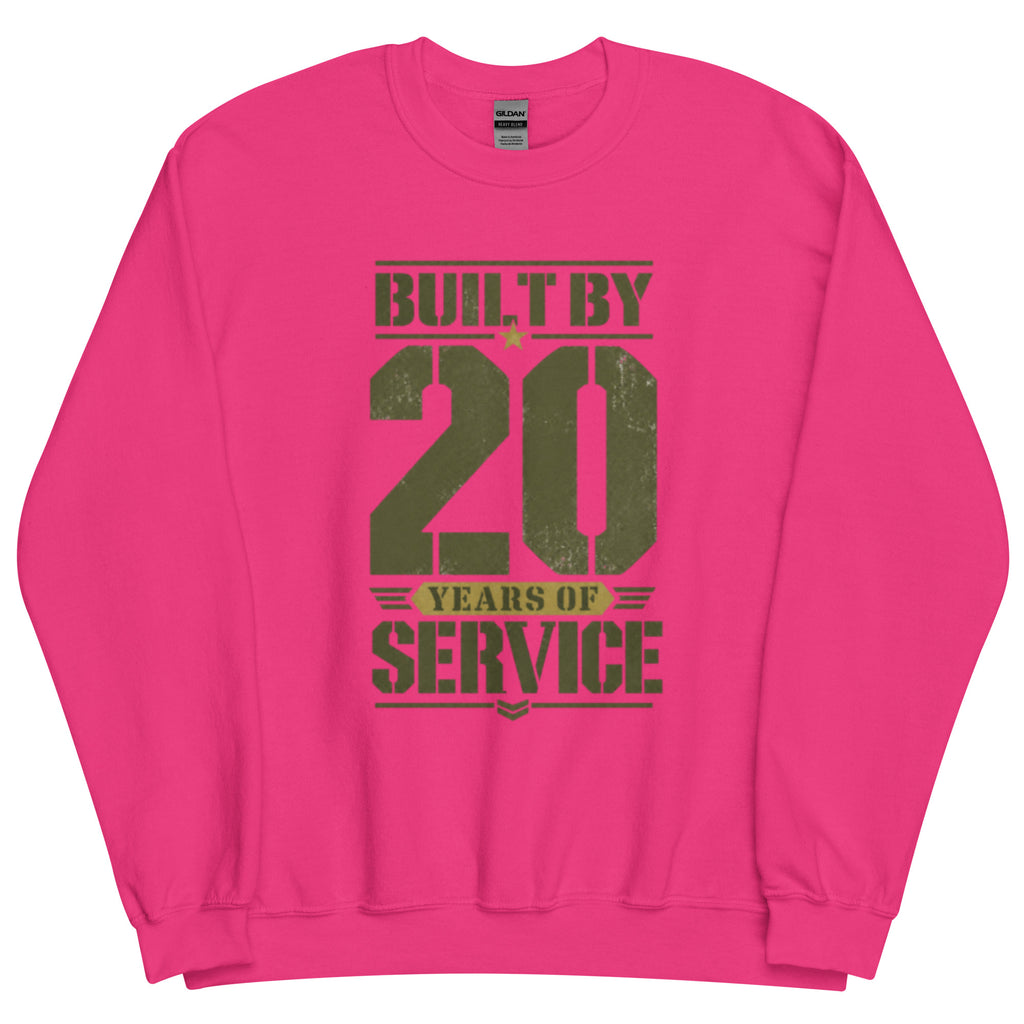Built By 20 Years of Service Crew Neck Sweatshirt in Heliconia, front, Twenty & Out
