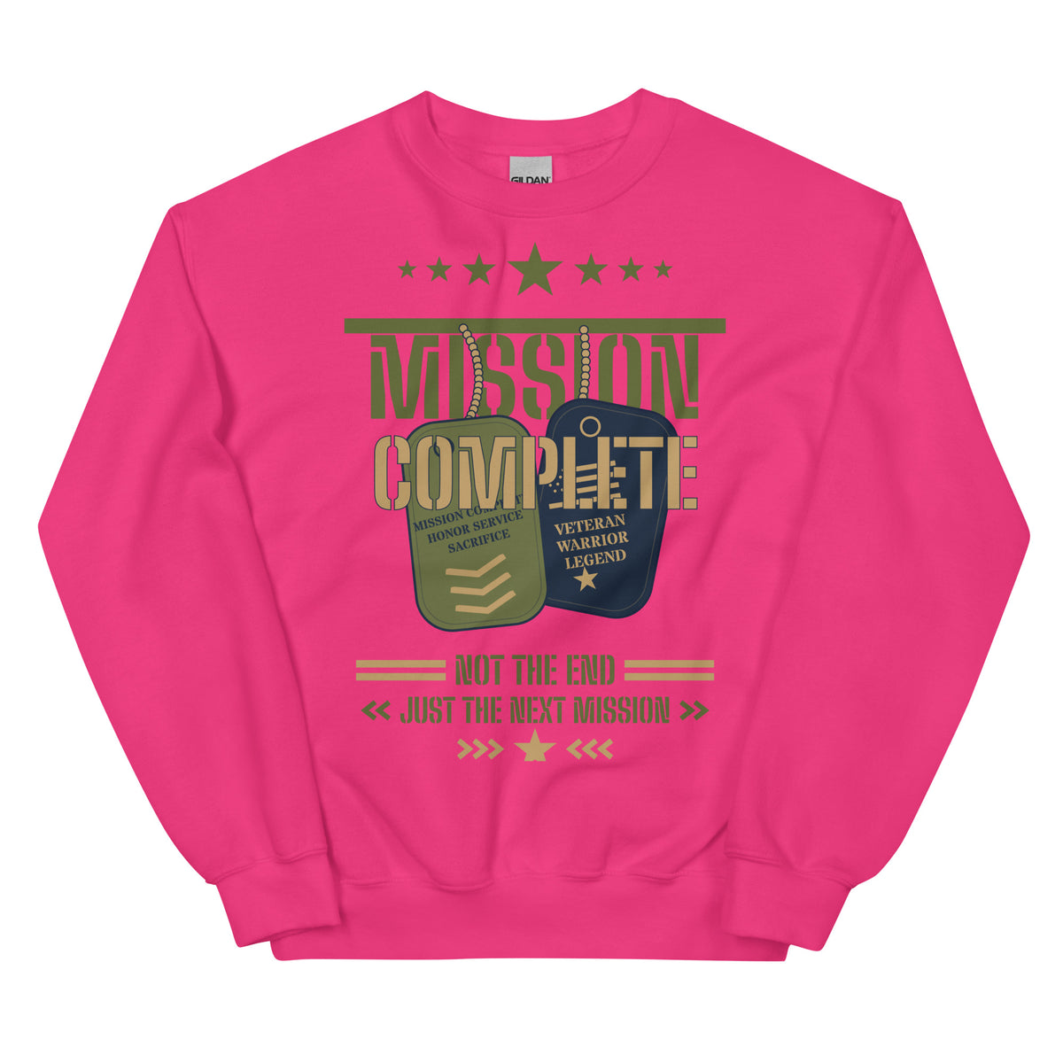 Mission Complete Crew Neck Sweatshirt in Heliconia, front, Twenty & Out