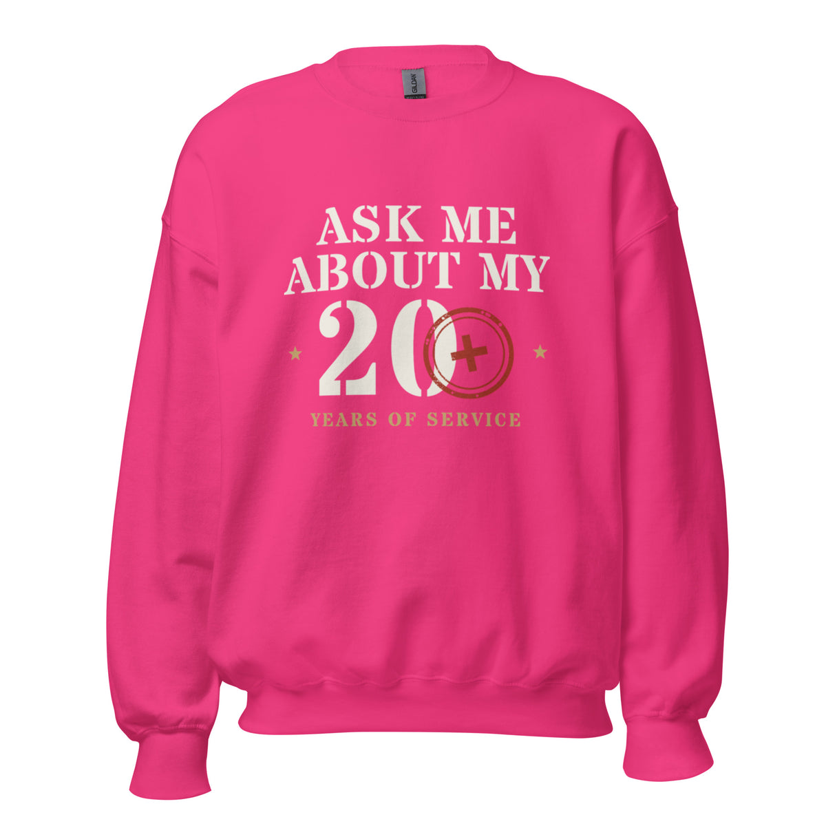 Ask Me About My 20+ Crewneck Sweatshirt in Heliconia, front, Twenty & Out