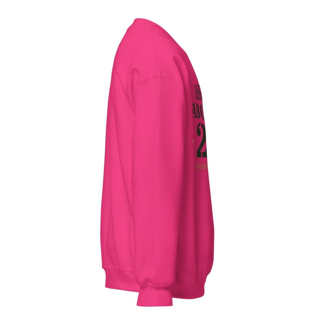 Ask Me About My 20 Plus Crewneck Sweatshirt in Heliconia, right, Twenty & Out