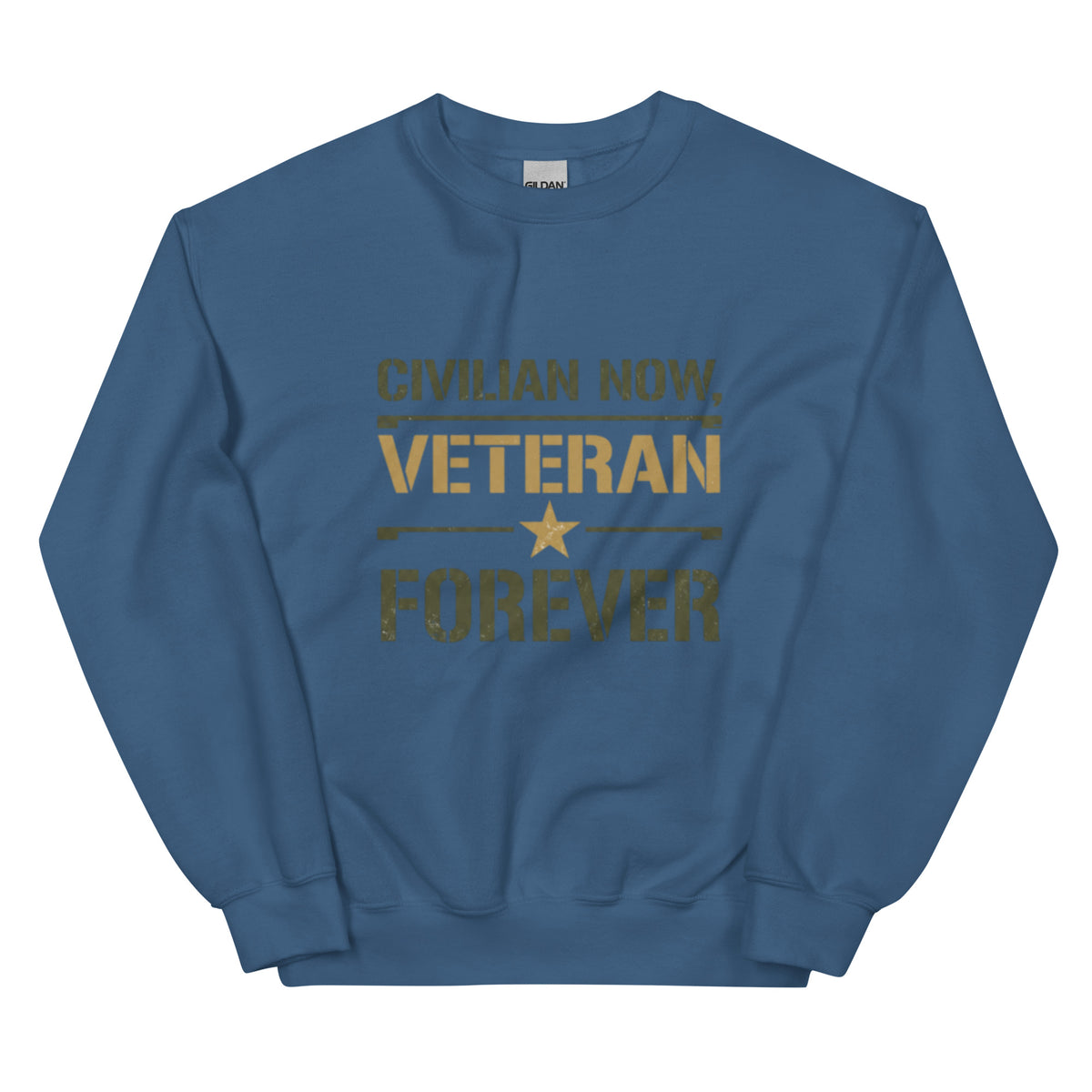 Civilian Now, Veteran Forever Crew Neck Sweatshirt in Indigo Blue, front, Twenty & Out