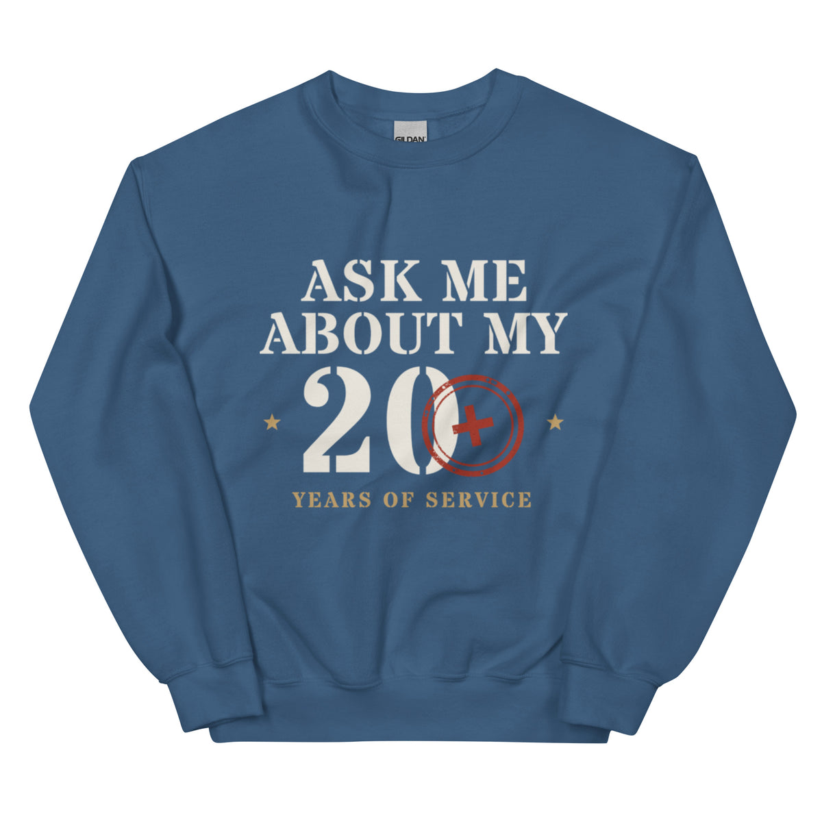 Ask Me About My 20+ Crewneck Sweatshirt in Indigo Blue, front, Twenty & Out