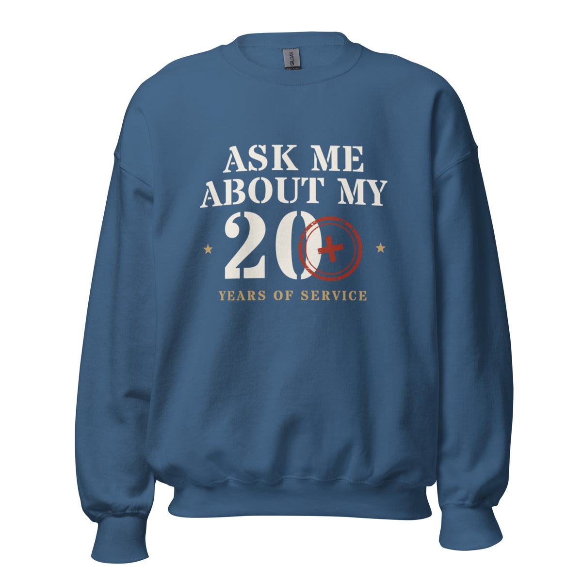 Ask Me About My 20+ Crewneck Sweatshirt in Indigo Blue, front, Twenty & Out