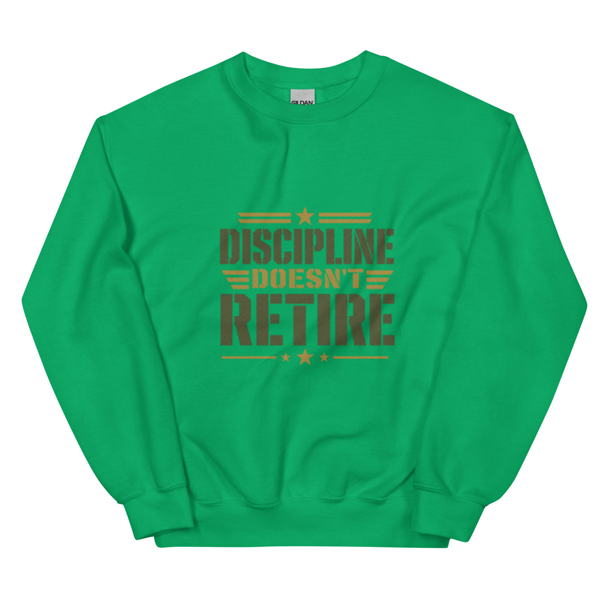 Discipline Doesn't Retire Crew Neck Sweatshirt in Irish Green, front, Twenty & Out