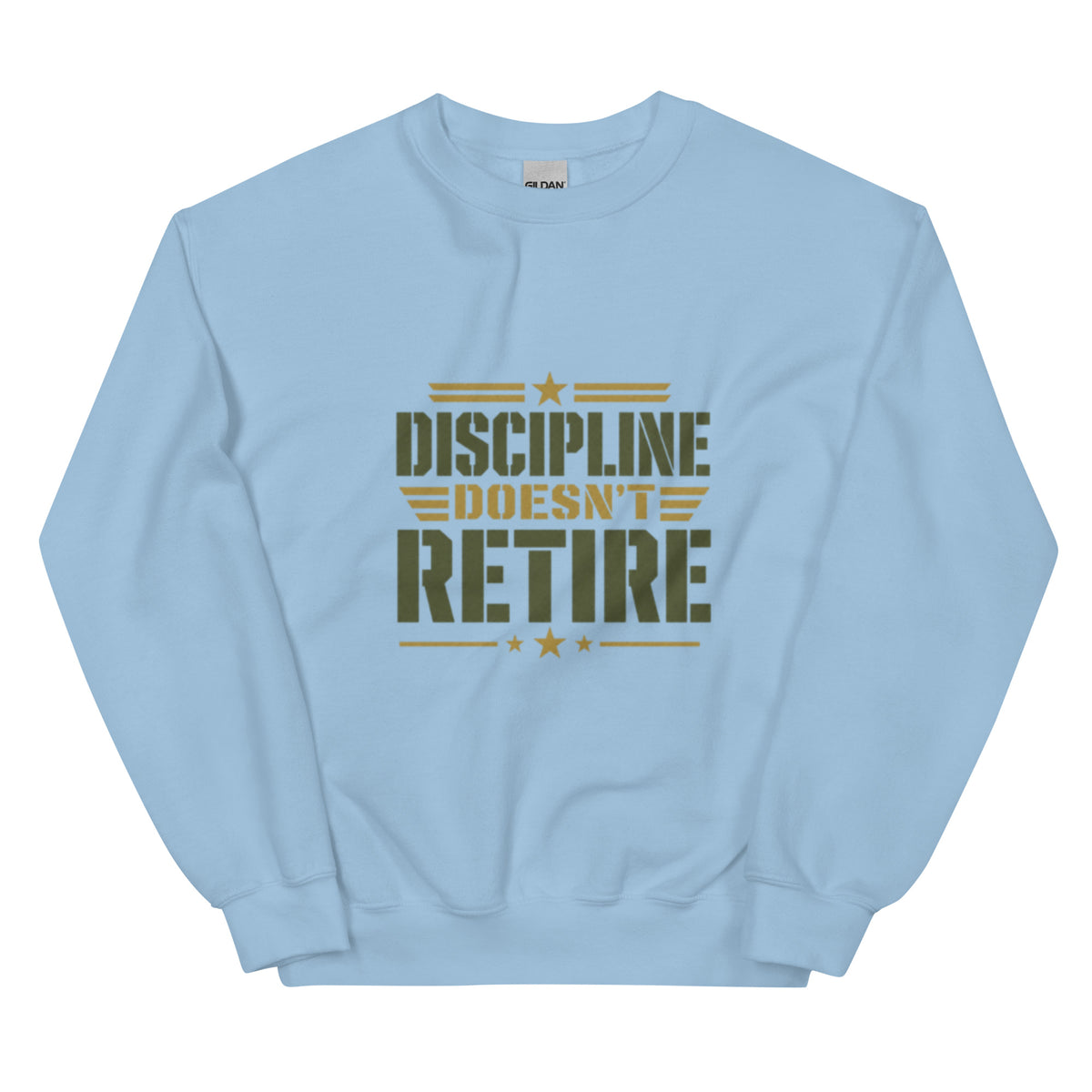 Discipline Doesn't Retire Crew Neck Sweatshirt in Light Blue, front, Twenty & Out