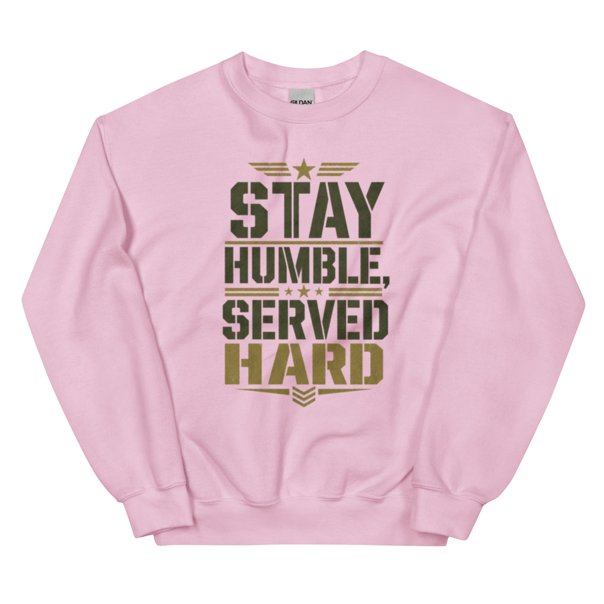 Stay Humble, Serve Hard Crew Neck Sweatshirt in Light Pink, front, Twenty & Out