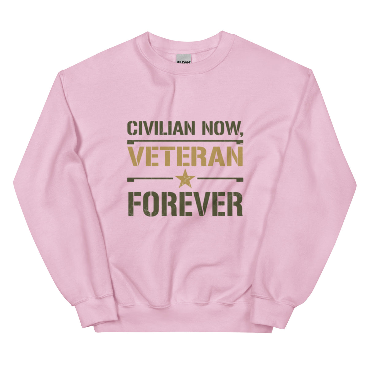 Civilian Now, Veteran Forever Crew Neck Sweatshirt in Light Pink, front, Twenty & Out
