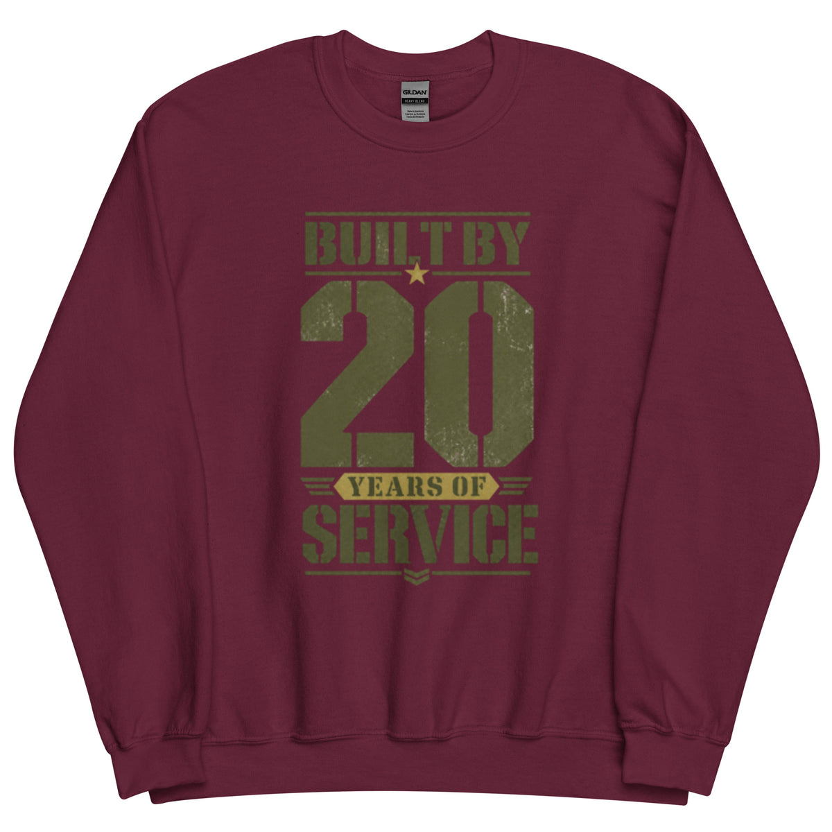 Built By 20 Years of Service Crew Neck Sweatshirt in Maroon, front, Twenty & Out