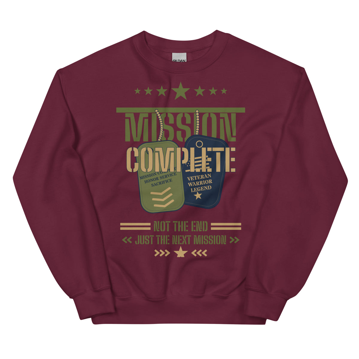 Mission Complete Crew Neck Sweatshirt in Maroon, front, Twenty & Out