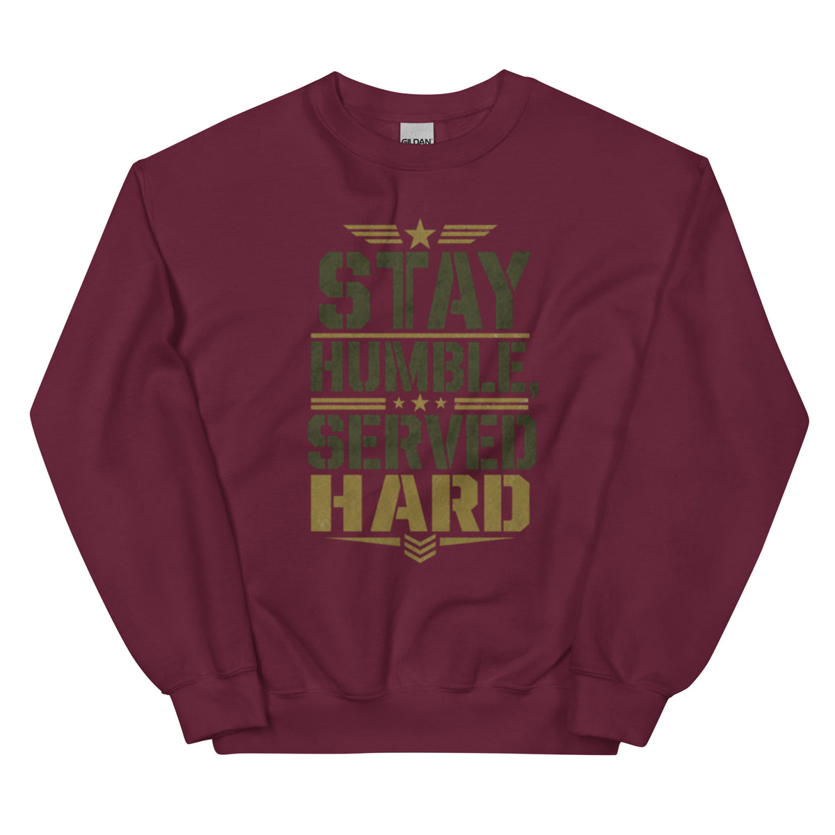 Stay Humble, Serve Hard Crew Neck Sweatshirt in Maroon, front, Twenty & Out