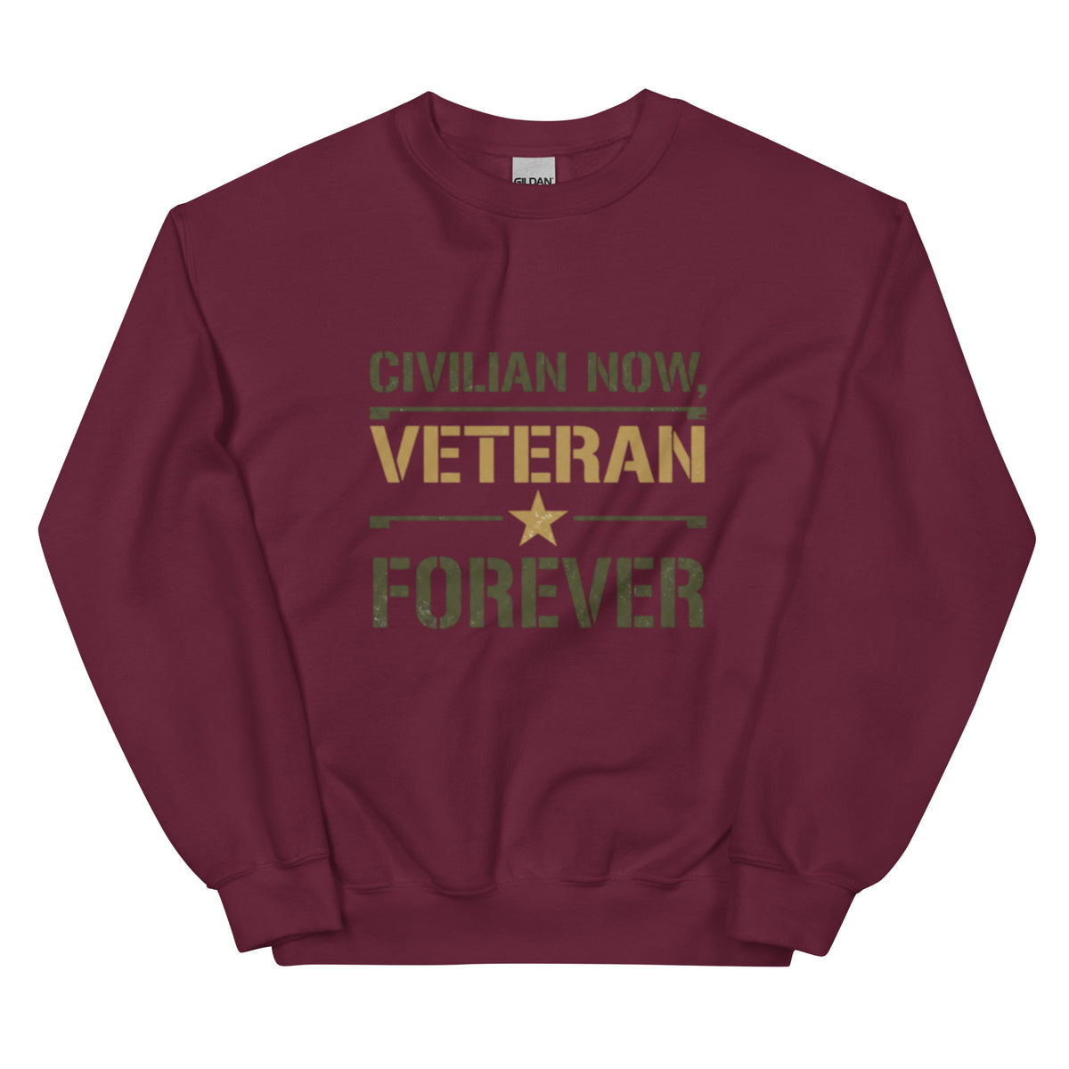 Civilian Now, Veteran Forever Crew Neck Sweatshirt in Maroon, front, Twenty & Out