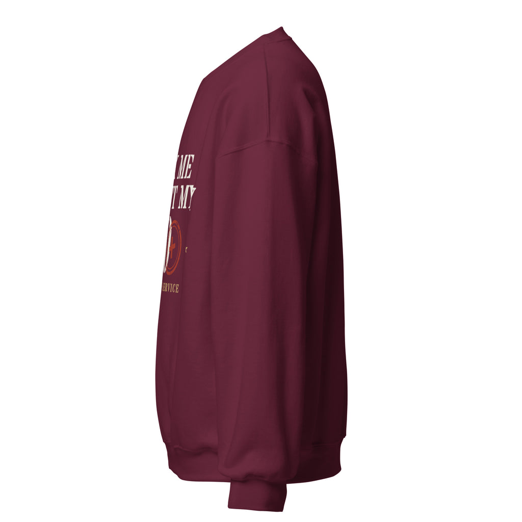 Ask Me About My 20+ Crewneck Sweatshirt in Maroon, left, Twenty & Out