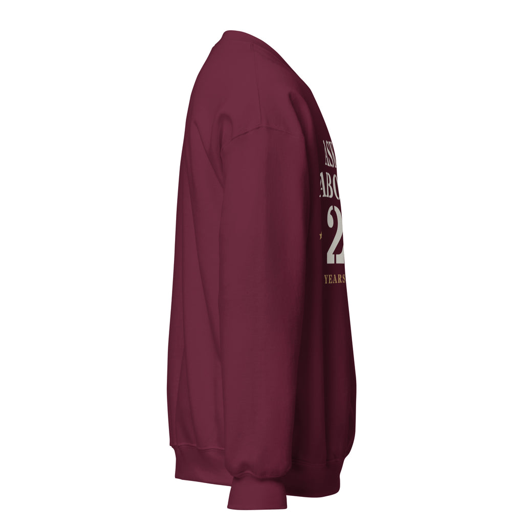 Ask Me About My 20+ Crewneck Sweatshirt in Maroon, right, Twenty & Out
