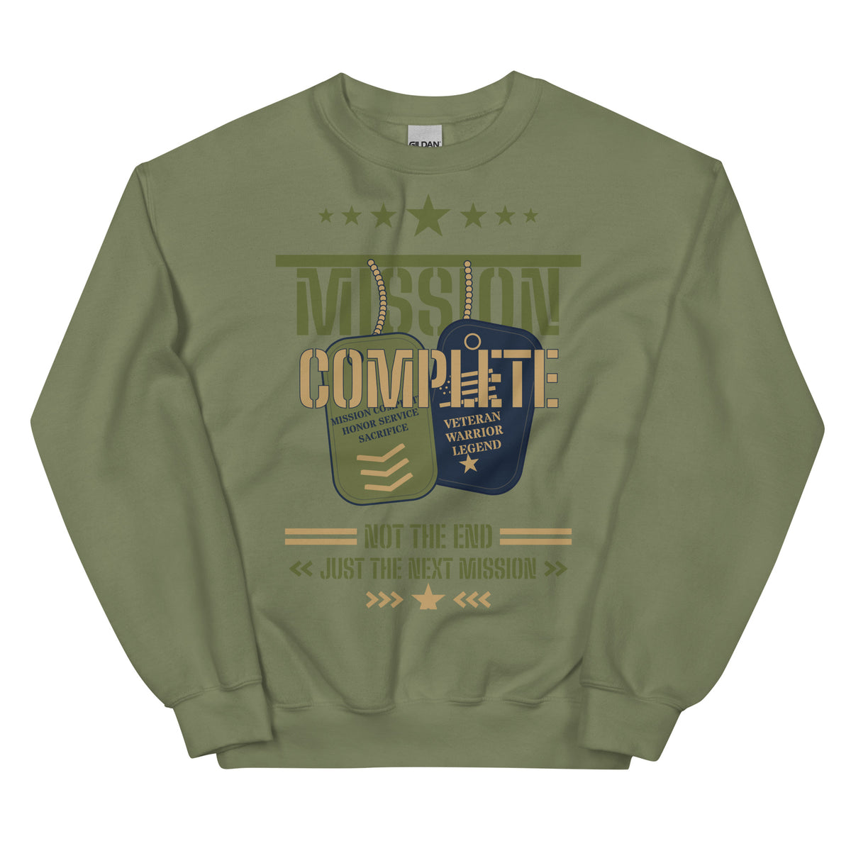 Mission Complete Crew Neck Sweatshirt in Military Green, front, Twenty & Out