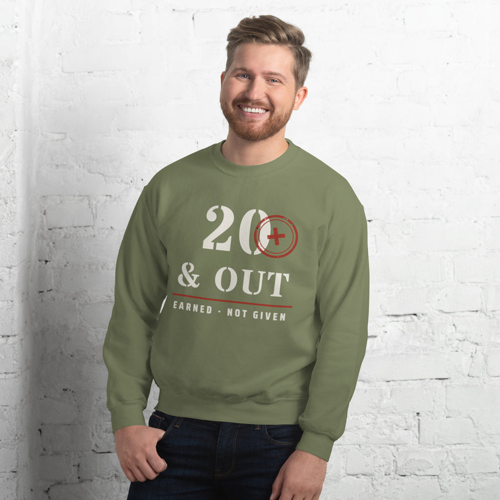 20 Plus & Out Crew Neck Sweatshirt in Military Green, front, Twenty & Out