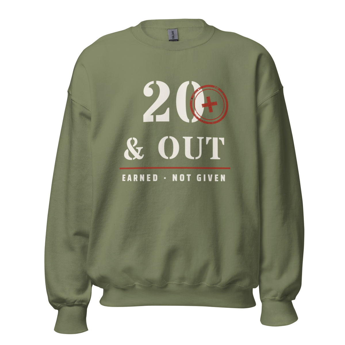 20 Plus & Out Crew Neck Sweatshirt in Military Green, front, Twenty & Out
