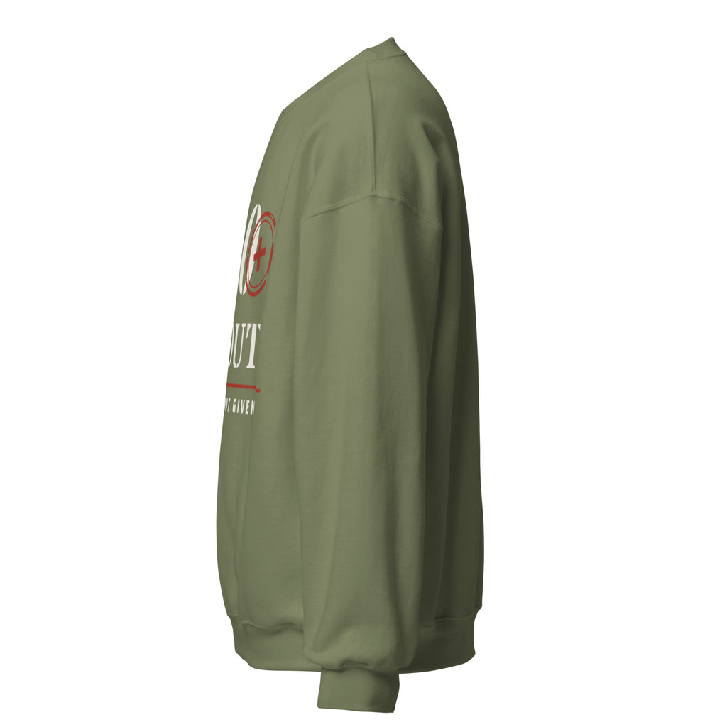 20 Plus & Out Crew Neck Sweatshirt in Military Green, left, Twenty & Out