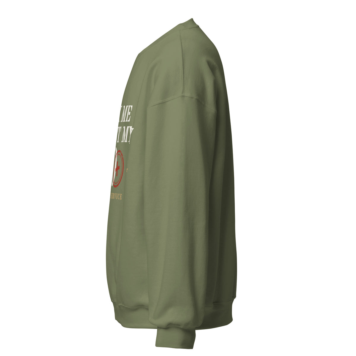 Ask Me About My 20+ Crewneck Sweatshirt in Military Green, left, Twenty & Out
