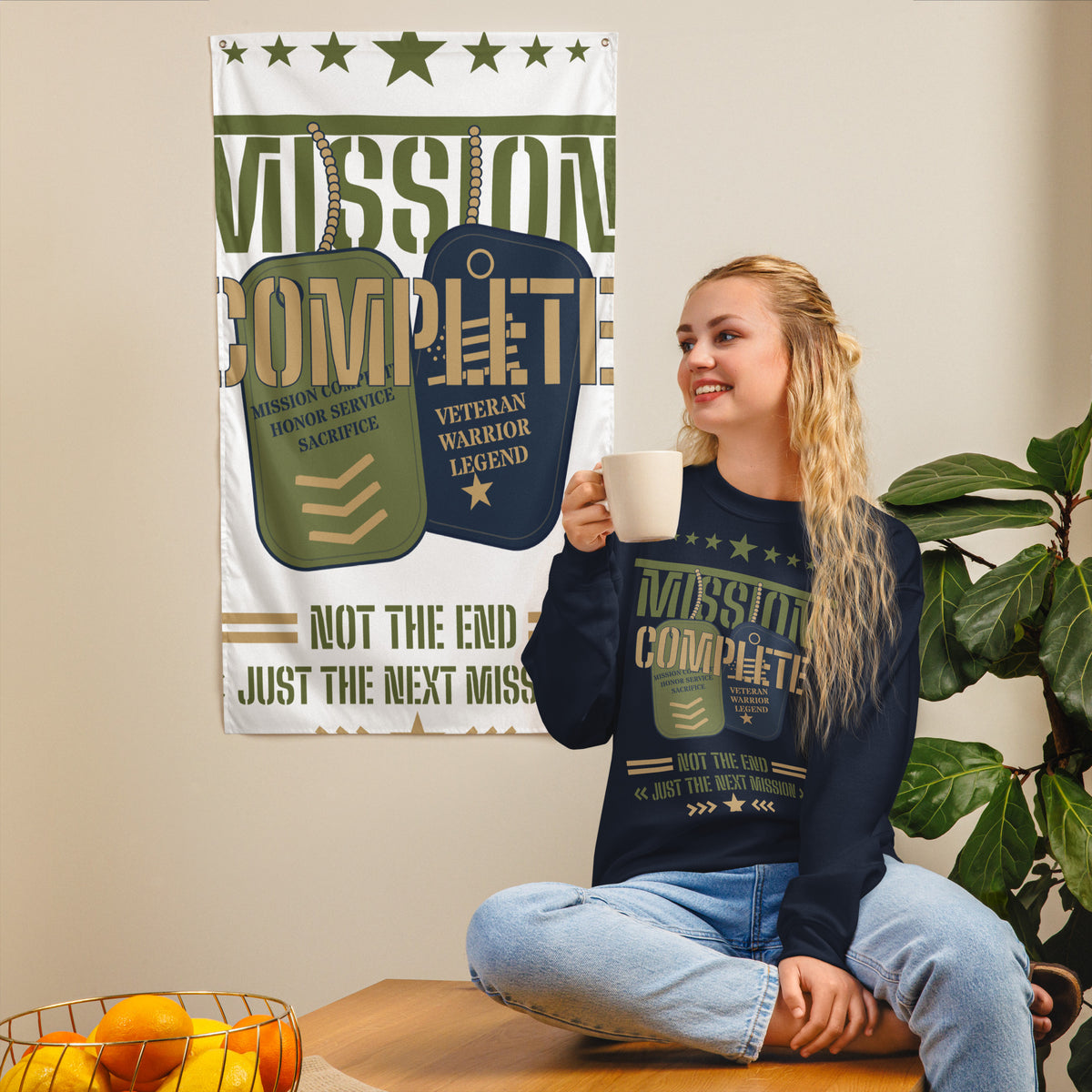 Mission Complete Crew Neck Sweatshirt in Navy, front, Twenty & Out