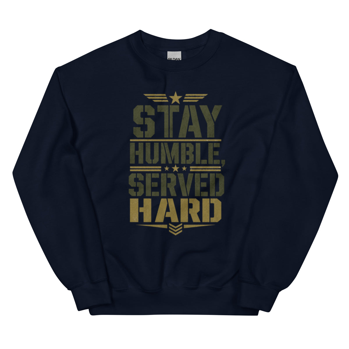 Stay Humble, Serve Hard Crew Neck Sweatshirt in Navy, front, Twenty & Out