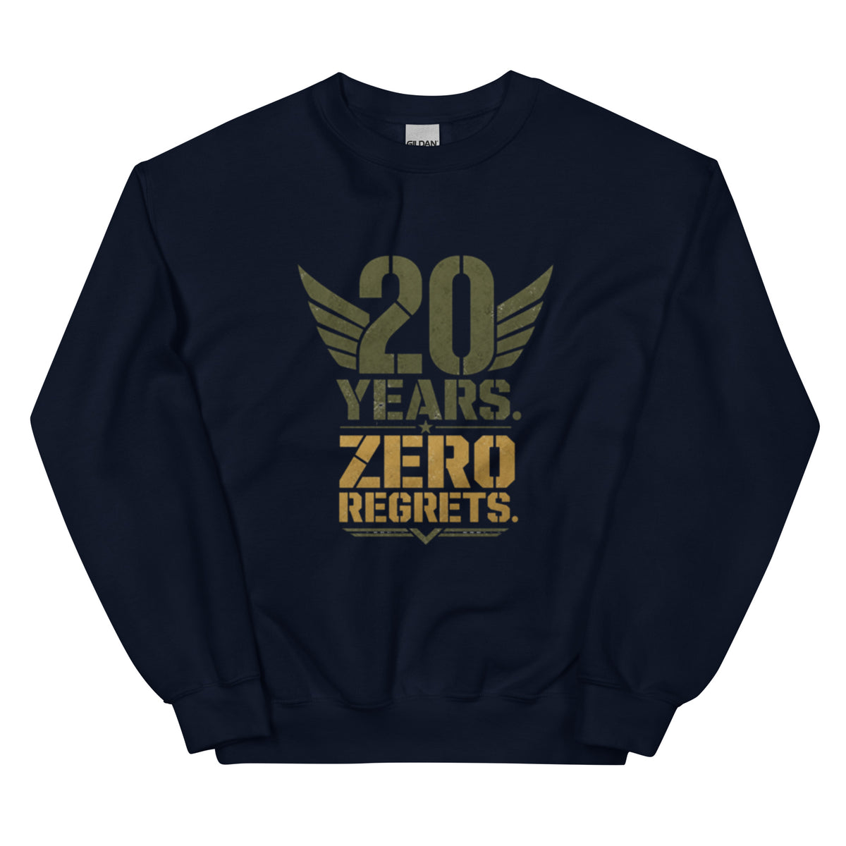 20 Years Zero Regrets Crew Neck Sweatshirt in Navy, front, Twenty & Out