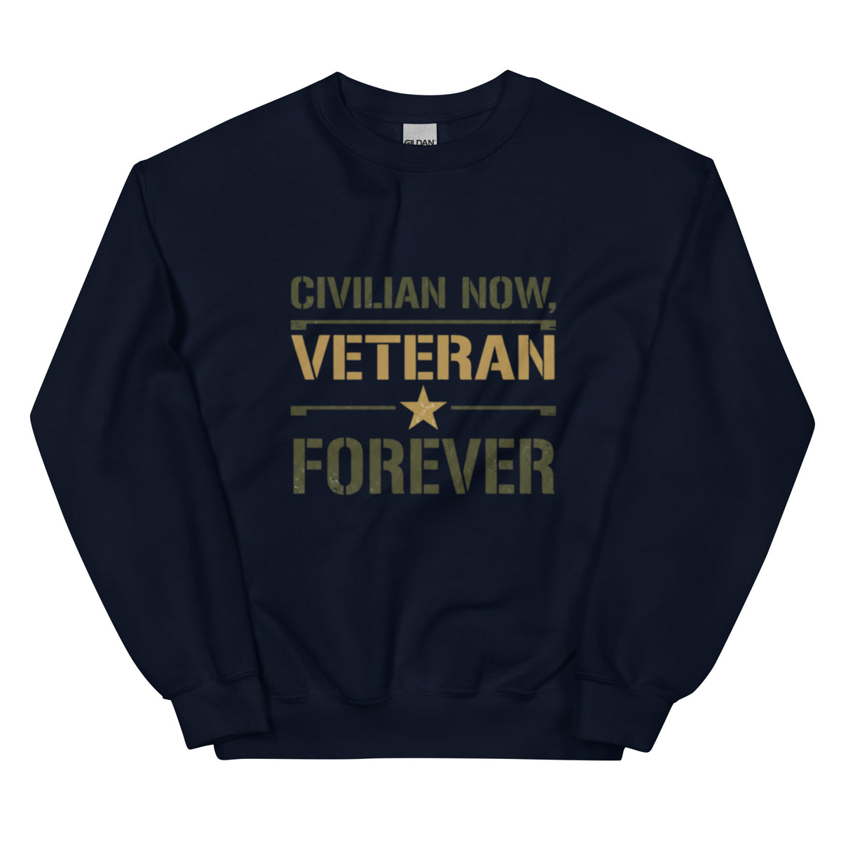 Civilian Now, Veteran Forever Crew Neck Sweatshirt in Navy, front, Twenty & Out